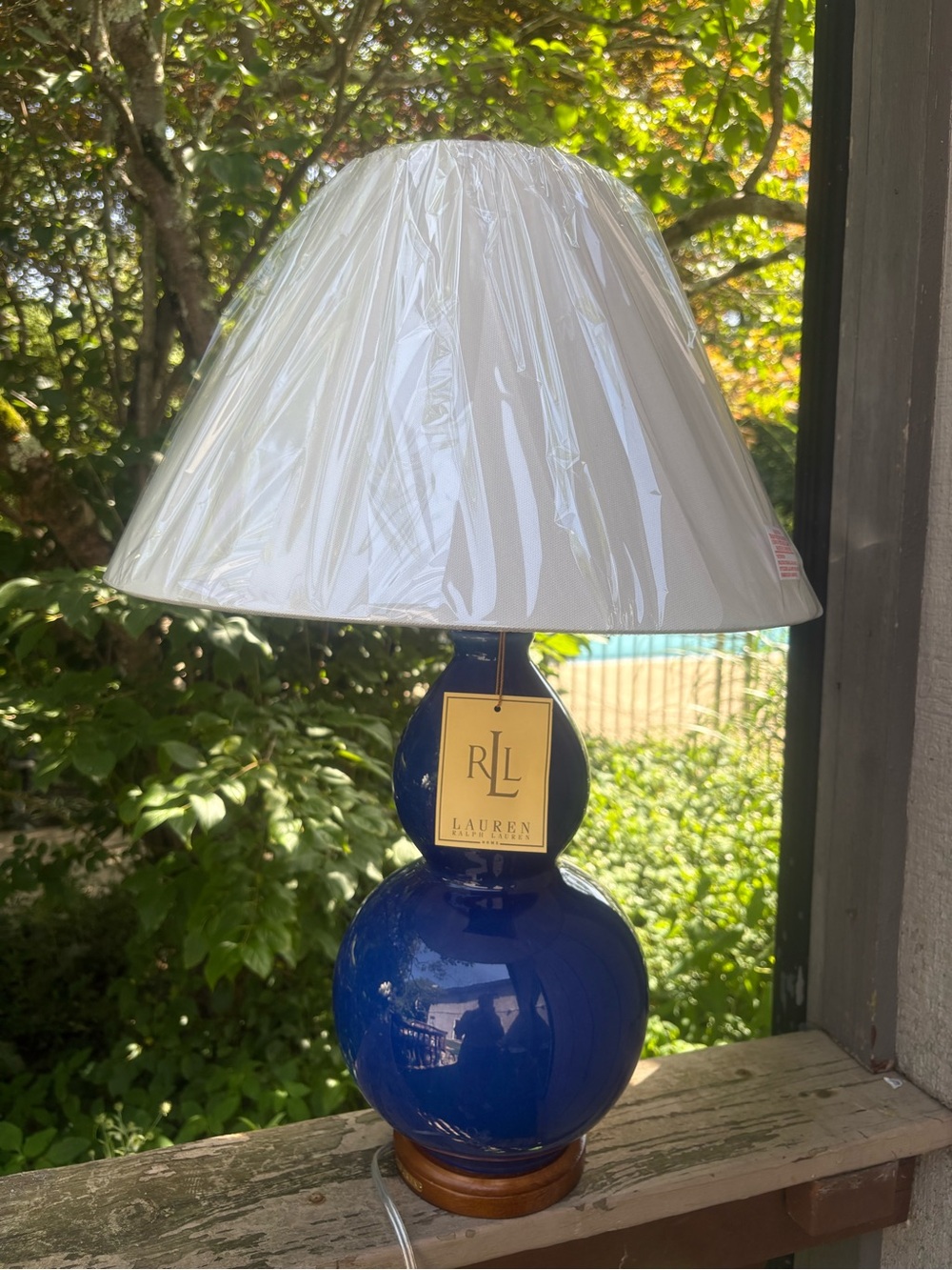 Ralph Lauren Home Blue Gourd Table Lamp with White Shade 26” tall nwt